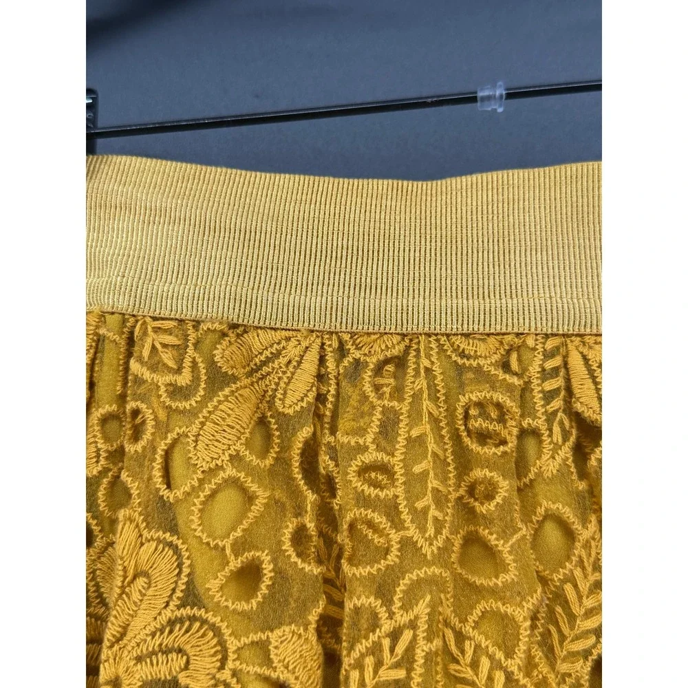 Ann Taylor Mustard Yellow Floral Eyelet Lace Midi Skirt Size 12 A-Line